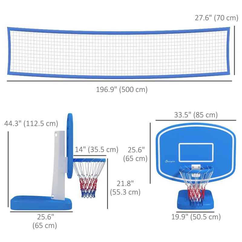 Soozier 2-in-1 Pool Basketball Hoop Poolside & Volleyball Set, Portable Basketball Hoop with Fillable Base