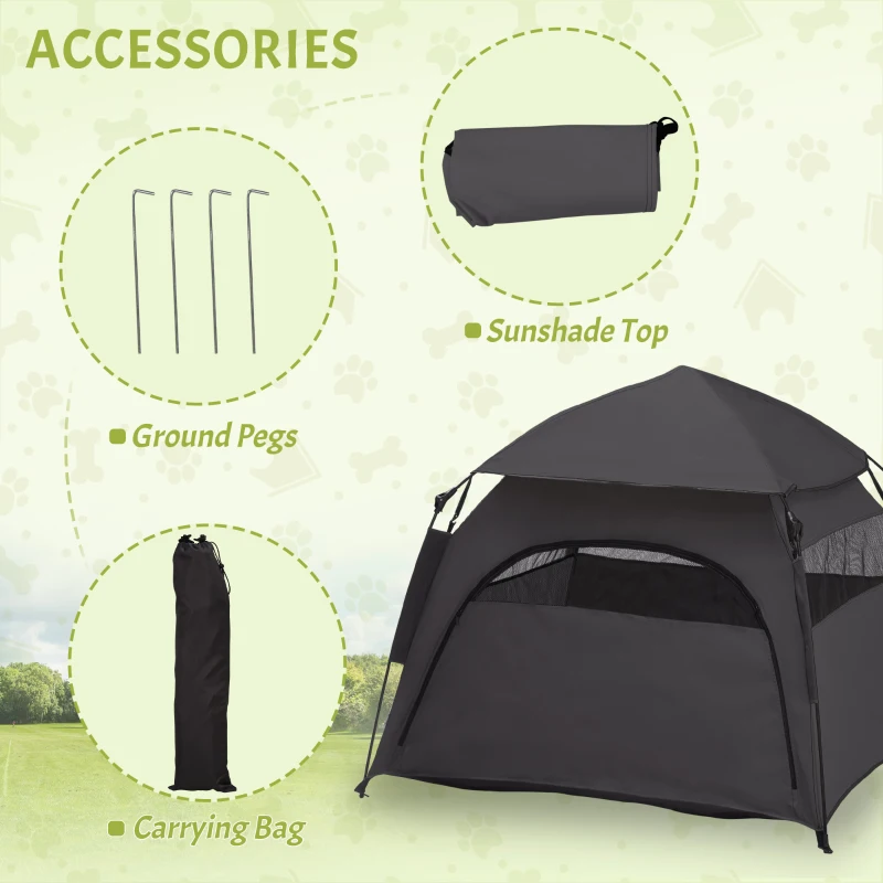 PawHut Pop Up Dog Tent for Extra Large and Large Dogs with Carry Bag, for Beach, Backyard, Home, Dark Gray