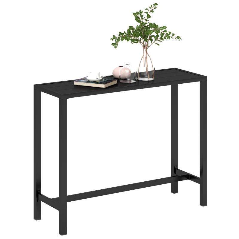 Outsunny Bar Height Outdoor Table, 48" Metal Patio Bar Table with Slatted Top for Hot Tub, Backyard, Poolside, Black