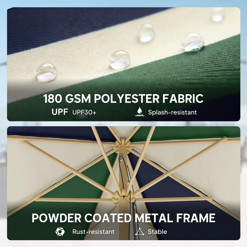 Outsunny 7.4 ft Patio Umbrella with Wood-Effect Frame, Colour-Blocked UPF 30+ Outdoor Market Table Umbrella Parasol, Dark Green