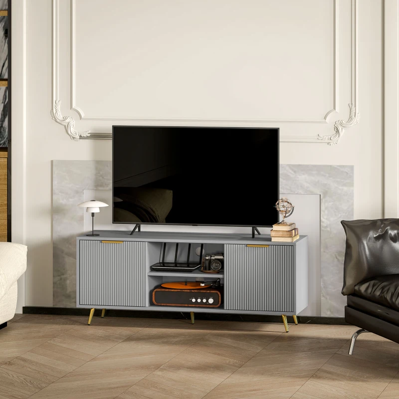 HOMCOM TV Stand with Storage for 55 Inch TV, Modern TV Cabinet with 2 Open Shelves and 2 Cabinets for Living Room, Grey