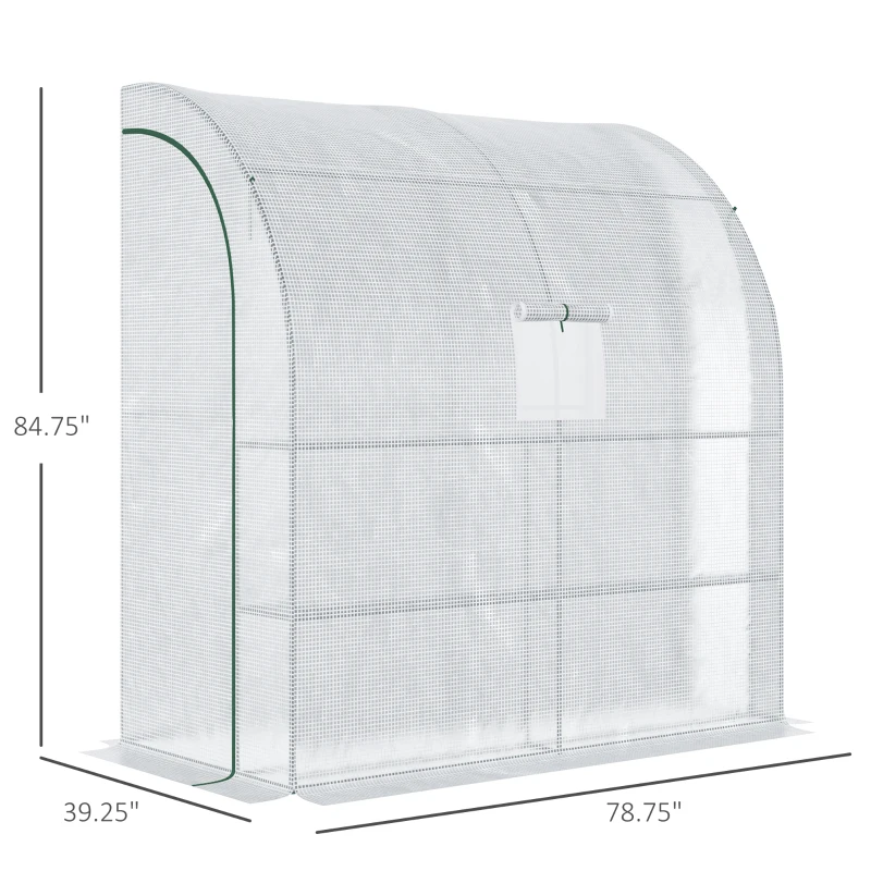 Outsunny 7' x 3' x 7' Outdoor Lean-to Walk-In Greenhouse w/ Roll-up Mesh Windows, Zipper Door and 3-Tier Shelves, White