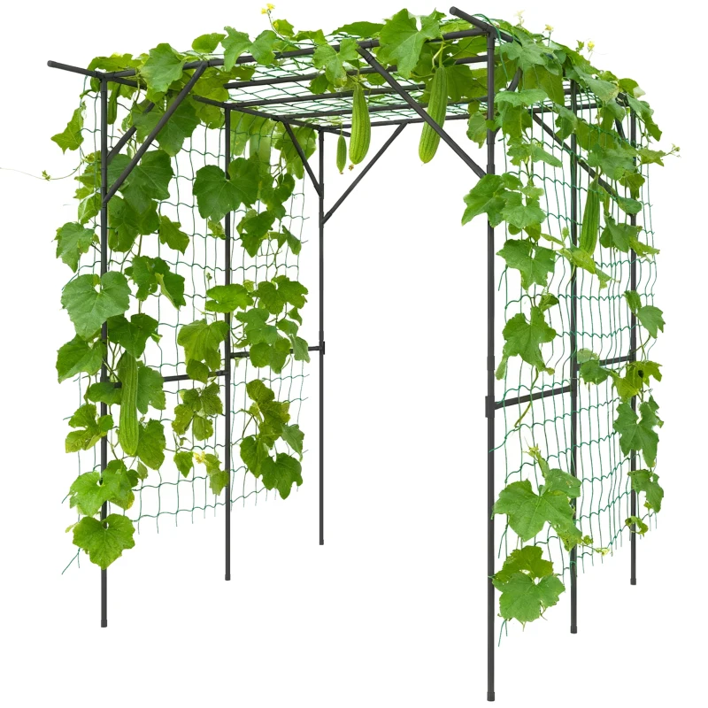 Outsunny Garden Arch Trellis, 6.4FT Tall Metal Plant Support Trellis Archway with Climbing Net for Climbing Plants