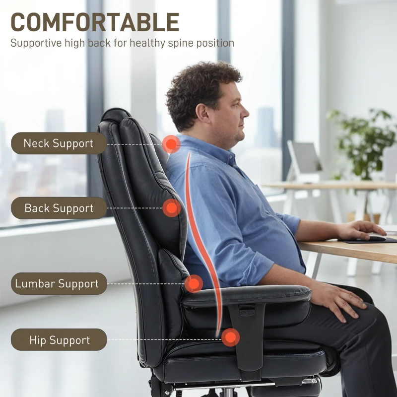 HOMCOM Big and Tall Office Chair, 400 lbs Overstuffed Desk Chair with Spring Cushion, Shaped Foam, PU Leather