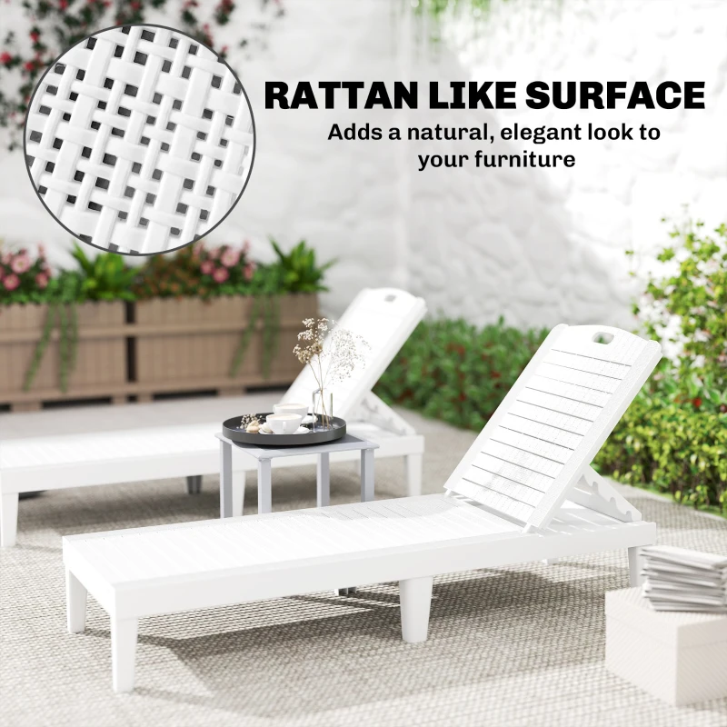 Outsunny Outdoor Lounge Chair Set of 2, Waterproof Resin Lounge Chairs with 4-Position Adjustable Backrest for Backyard, White