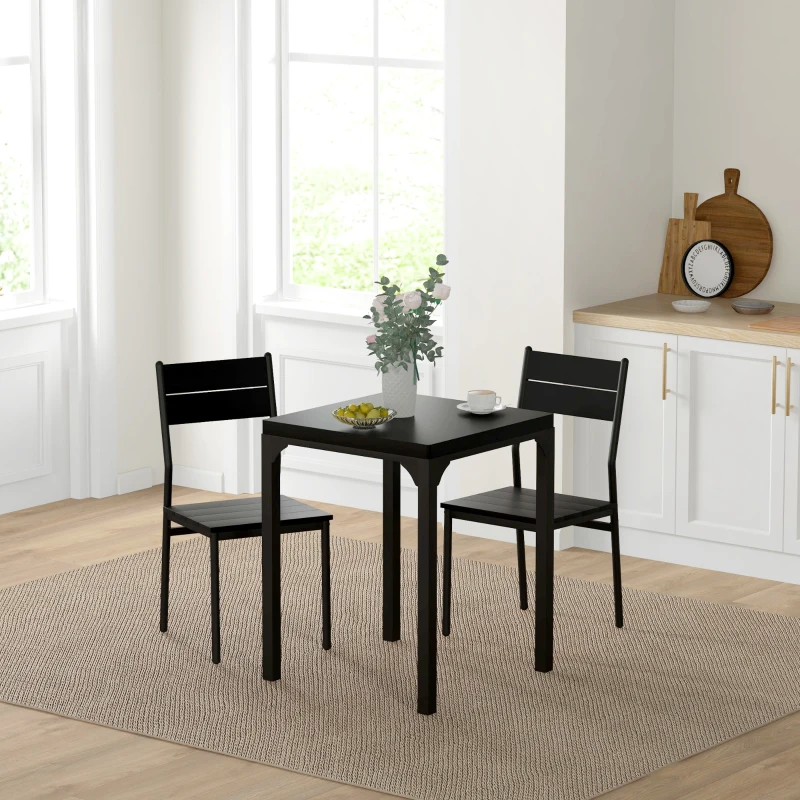 HOMCOM Dining Table Set for 2, 3 Piece Kitchen Table and Chairs with Metal Legs for Small Spaces, Black