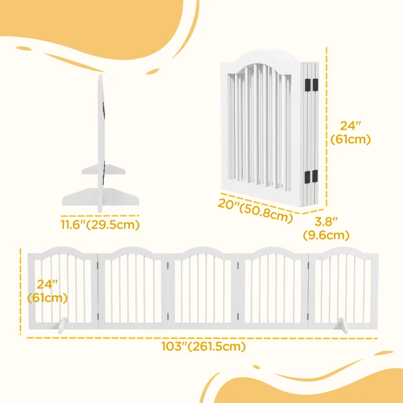 PawHut 24"H Foldable Dog Gate, 5 Panels Freestanding Pet Gate Barriers Indoor with Support Feet