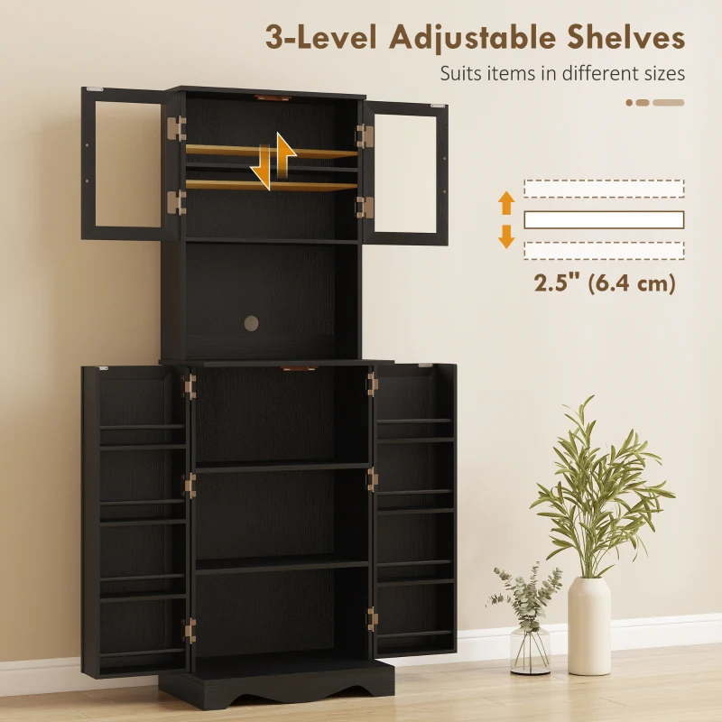 HOMCOM 71" Kitchen Pantry Cabinet, Freestanding Kitchen Hutch with 8 Door Shelves, Adjustable Shelf and Acrylic Doors, Black