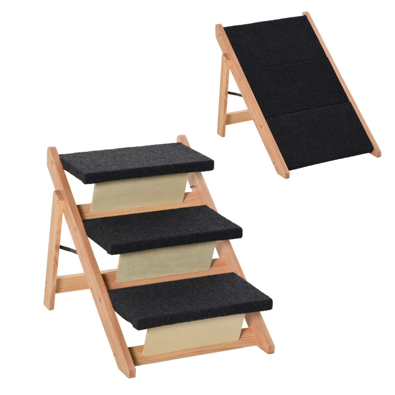 PawHut 2-in-1 Folding Dog Stairs and Ramp, Convertible Dog Ramp for Beds, Sofa, and Cars, Portable Folding Pet Ladder, Up to 110 Pounds