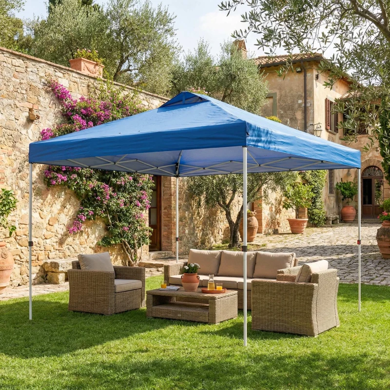 Outsunny Pop Up Canopy Waterproof Canopy Tent with Carrying Bag for Parties Garden BBQs 9.8' x 9.8', Blue