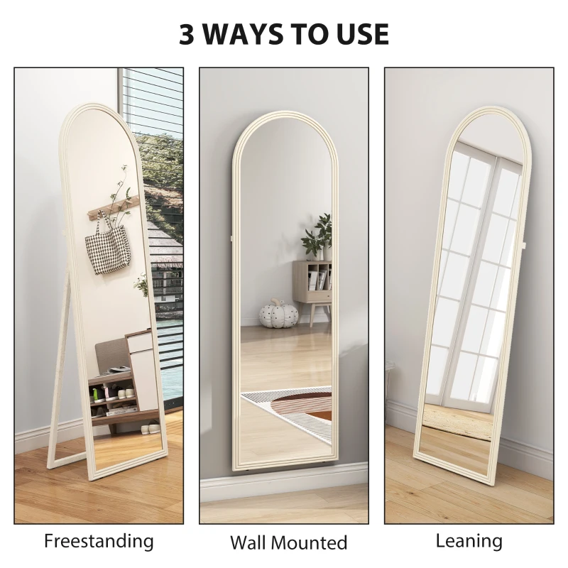 HOMCOM 64" x 21" Full Length Mirror, Free Standing, Leaning or Wall, Arched Full Body Mirror with Faux Stone Frame, White