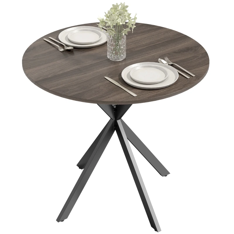 HOMCOM 31.5" Industrial Round Dining Table - Distressed Dark Brown