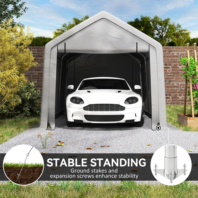 Outsunny Heavy Duty Carport, 10 x 17 ft Portable Garage with Roll-up Zipper Door for Motorcycle Garden Storage, Grey