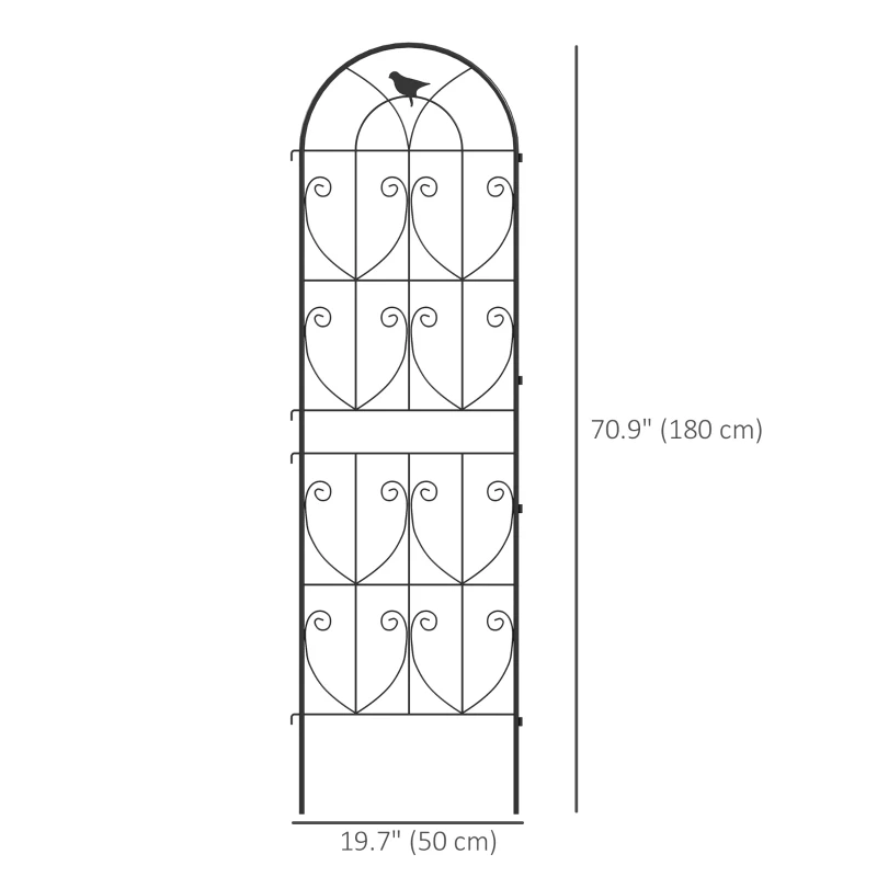 Outsunny Set of 2 Metal Garden Trellis, Decorative Trellis Panels, Bird Design, 180 x 50 cm, Black