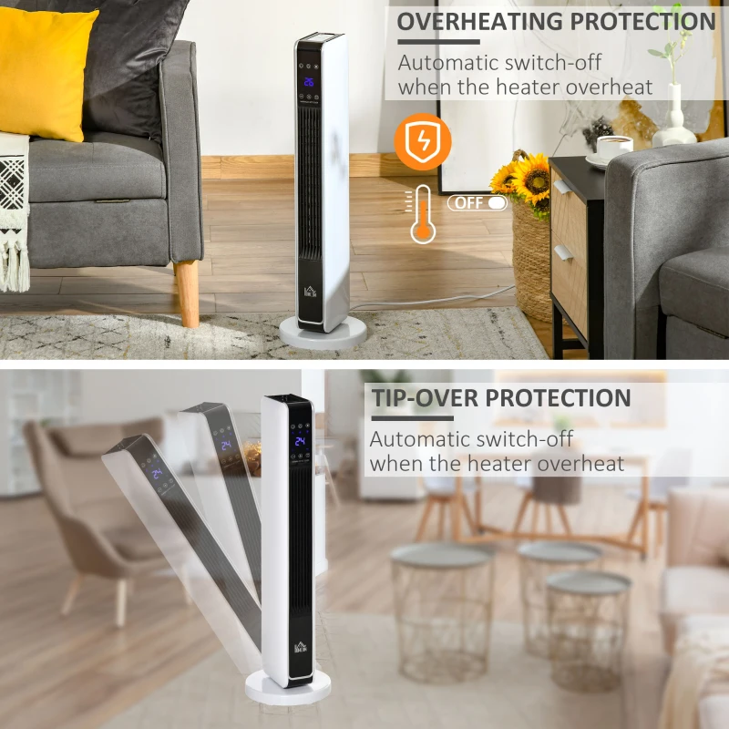 HOMCOM Ceramic Tower Heater, Oscillating Space Heater with Remote Control, Timer, Tip-Over & Overheat Protect, 750W/1500W