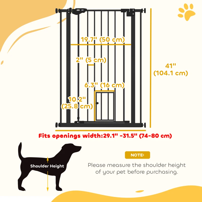 PawHut 41" Easy Open Indoor Dog Gates for Doorways, House, Stair - Black