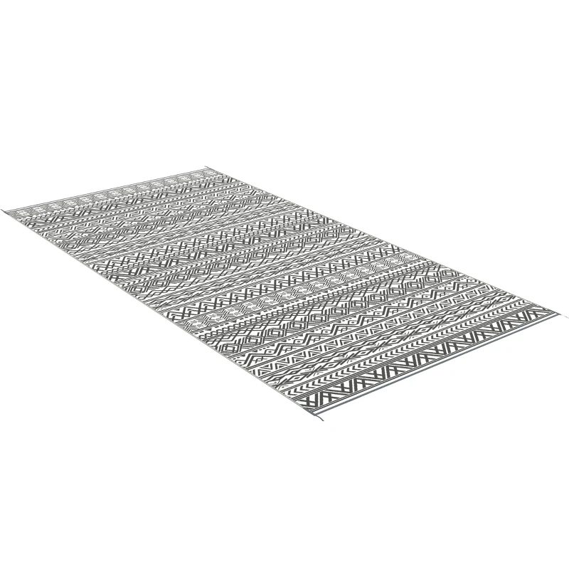 Outsunny Reversible Outdoor Rug Waterproof Plastic Straw RV Rug with Carry Bag, 9' x 18', Grey and Cream White Boho