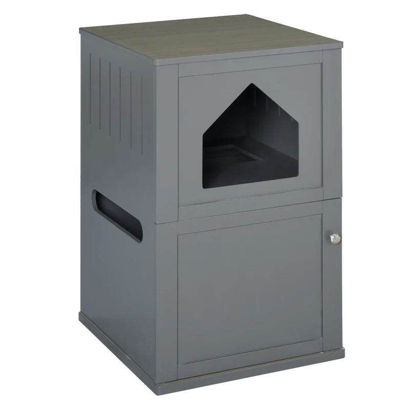 PawHut Double-Decker Cat Luxury Lower Level Litter Box and Upper Level House, Grey