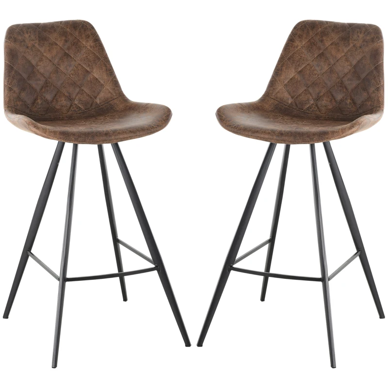 HOMCOM Bar Height Bar Stools Set of 2, Microfiber Cloth Bar Chairs with Metal Leg, Padded Seat, Kitchen Stools for Kitchen Island, Brown