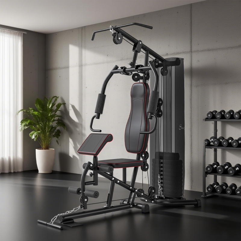 Soozier Home Gym, Multifunction Gym Equipment with 100Lbs Weight Stack for Back, Chest, Arm, Leg and Full Body Workout