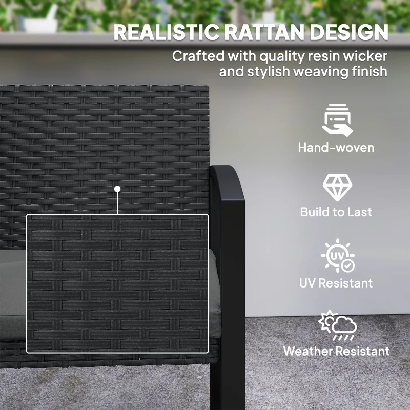 Outsunny 2 Seater Outdoor Bench, Rattan Garden Bench Loveseat with Cushion, Armrests, Steel Frame for Patio, Porch, Light Grey
