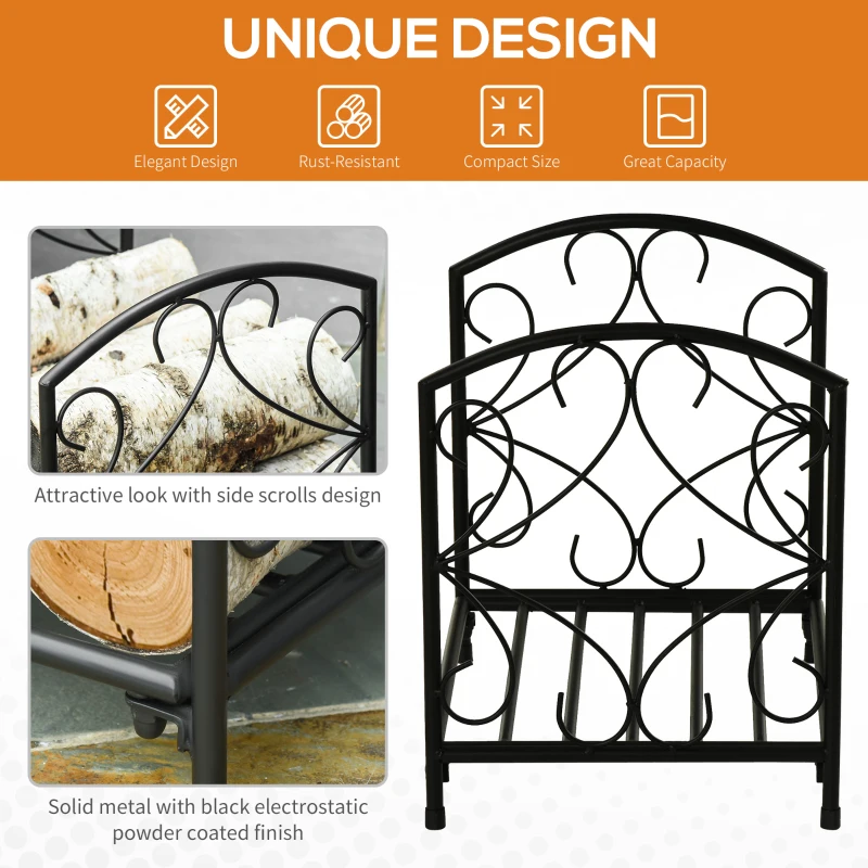 Outsunny 16" Heavy Duty Metal Fireplace Log Holder, Firewood Rack Outdoor for Fireplace Storage, Black