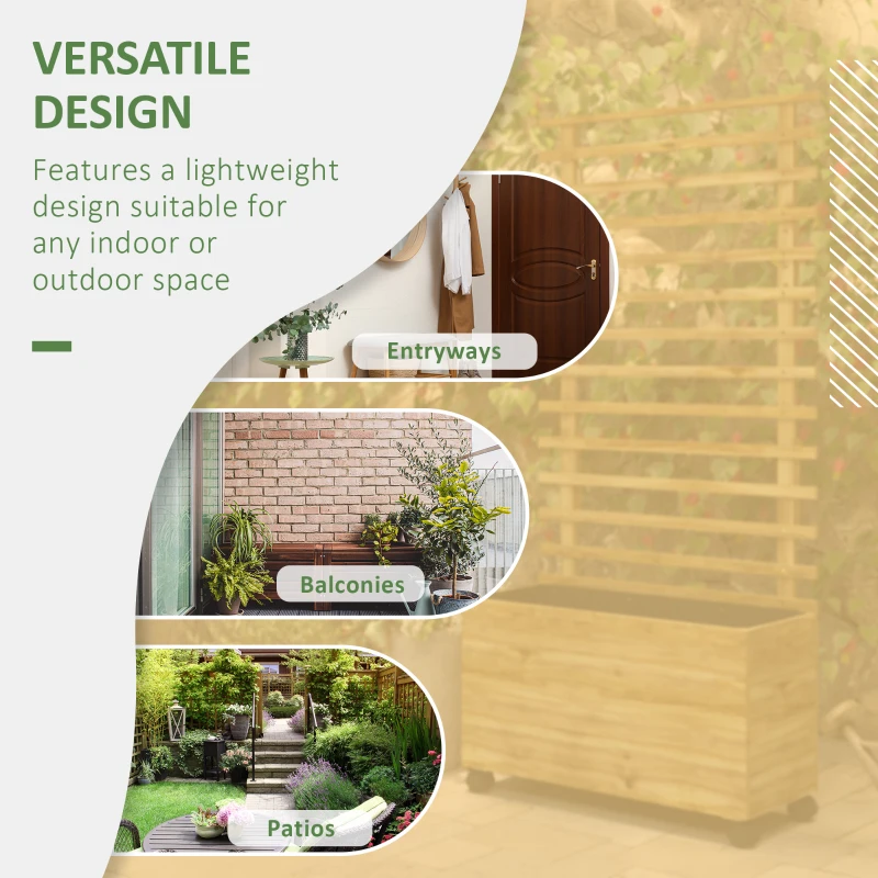 Outsunny Wooden Planter with Trellis, Raised Garden Bed with 4 Wheels for Climbing Plants, 30" x 12" x 61", Nature Wood