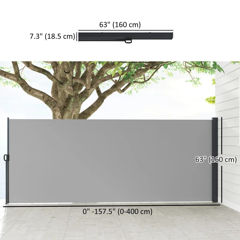 Outsunny 13' x 5' Retractable Side Awning, Outdoor Privacy Screen for Garden, Hot Tub, Balcony, Terrace, Pool, Light Grey