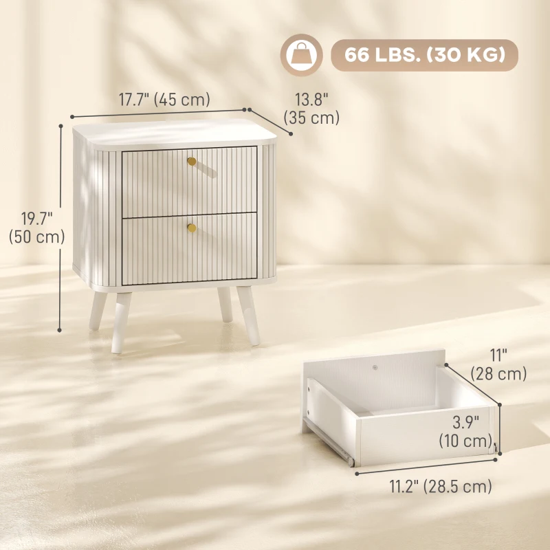 HOMCOM Modern Nightstand Set of 2, Bedside Table with 2 Drawers, Side End Table for Bedroom, Living Room, White Wood Grain