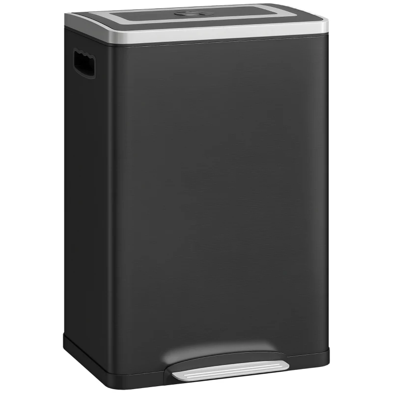 HOMCOM 2x5.3 gal (2x20 L) Garbage Bin, Stainless Steel Garbage Can with Soft-Close Lid and Removable Inner Buckets, Black