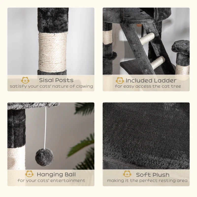 PawHut 94"-102" Floor to Ceiling Cat Tree High Cat Condo Scratching Post Activity Center Multi-Level Play House Dark Grey