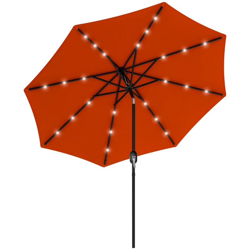 Outsunny 9ft Solar Patio Umbrella Outdoor Sunshade 24 LED Lights Tilt Canopy Orange