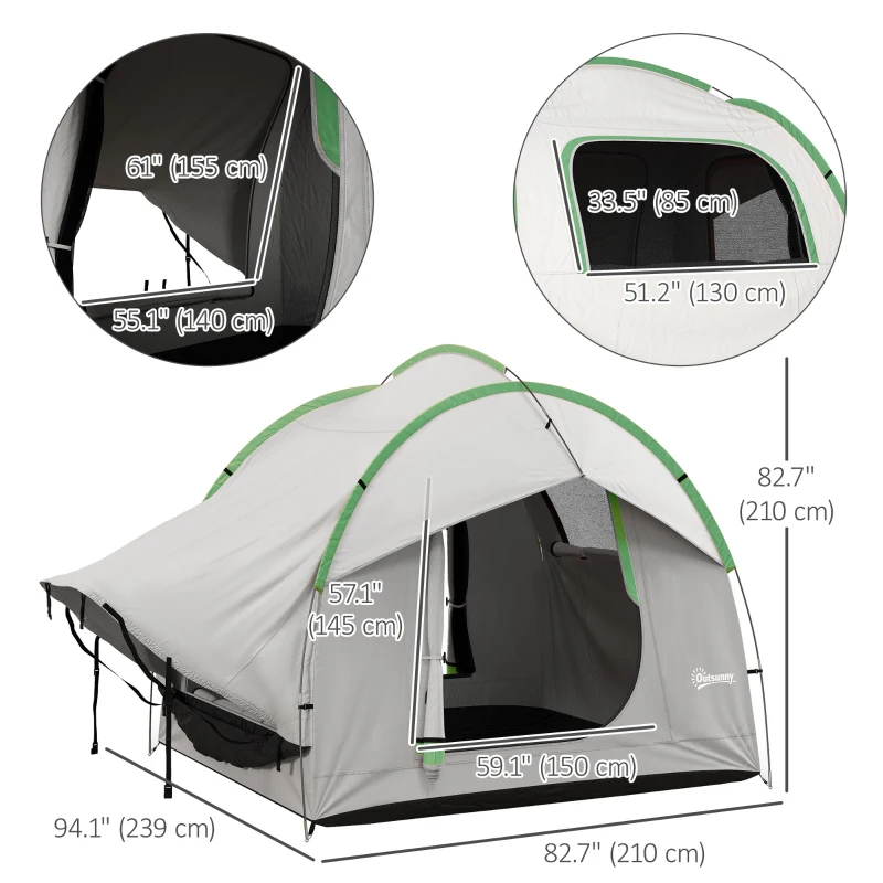 Outsunny 2000mm Waterproof SUV Tent, Car Tent with 3 Doors and Mesh Window, for 5-6 Person Camping Travel, Grey and Green