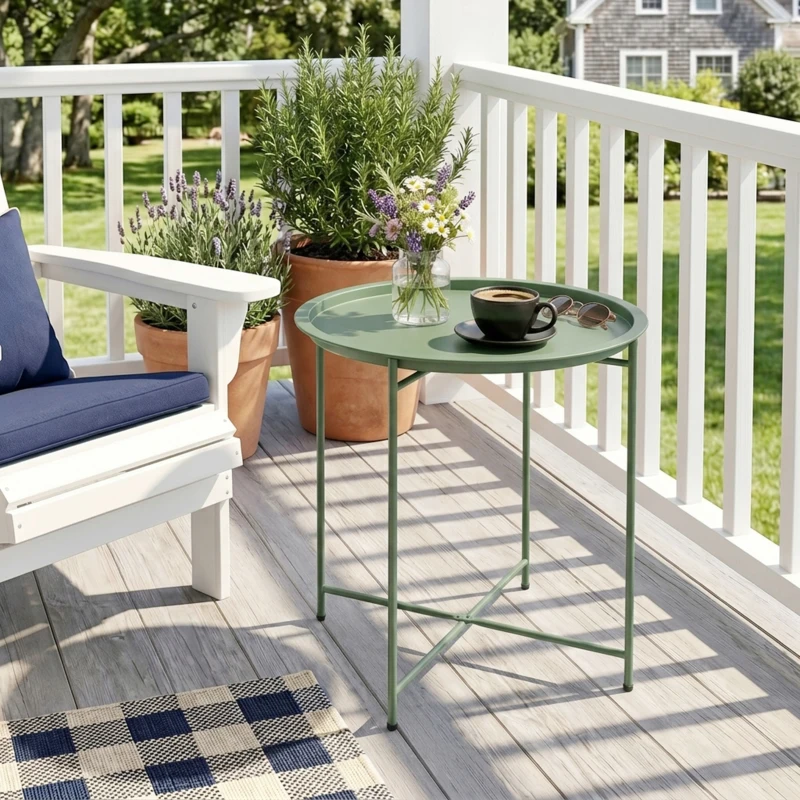 Outsunny 18" Outdoor Side Table with Removable Tray and Folding Legs, Indoor Outdoor for Balcony, Porch, Green