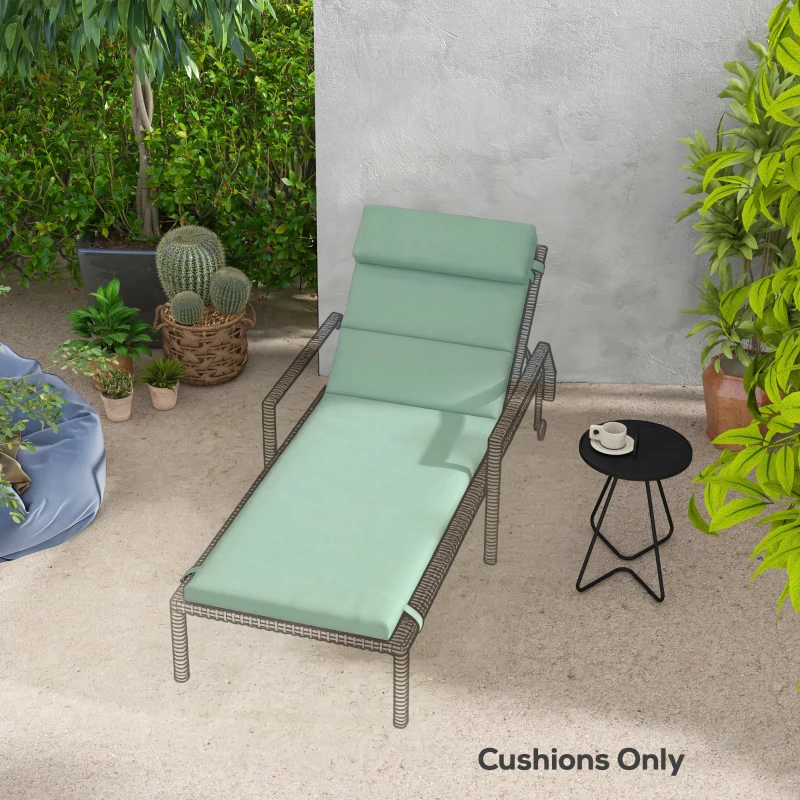 Outsunny Patio Chaise Lounge Chair Cushion Replacement Sun Lounger Pad with Headrest and Ties, Green