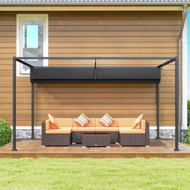 Outsunny 10' x 7' Patio Pergola with Retractable Canopy, Outdoor Sun Shelter, Yard Shade, Black