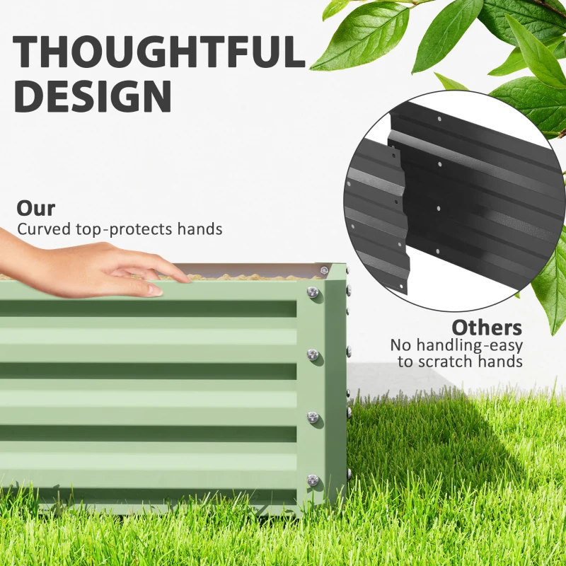 Outsunny 4' x 4' x 1' Raised Garden Bed Galvanized Steel Planter Box for Vegetables, Flowers, Herbs, Light Green