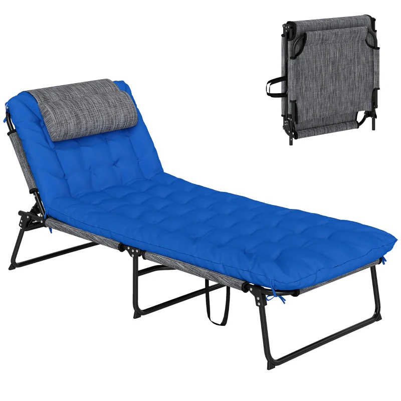 Outsunny Folding Lounge Chair with 4-level Reclining Back & Cushion, Blue