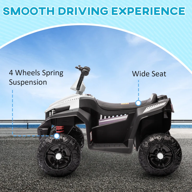Qaba 12V Kids ATV with Four Wheels Spring Suspension, Forward & Backward, LED Light, MP3, Music, White