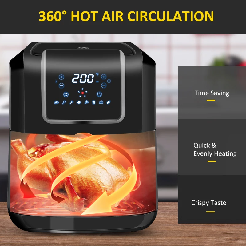 HOMCOM Air Fryer, 1700W 6.9 Quart Air Fryers Oven with Digital Display, 360° Air Circulation, Adjustable Temperature, Timer, Nonstick Basket for Oil Less or Low Fat Cooking, Black