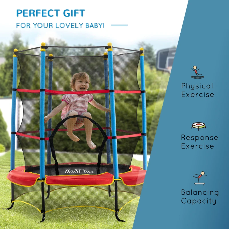 Qaba Kids Trampoline with Safety Enclosure Net and Safety Pad, Indoor Outdoor for Age 3-10 Years Old, Multi-coloured