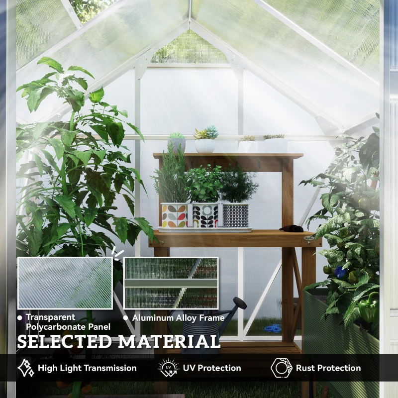 Outsunny 6' x 6' x 6.6' Polycarbonate Greenhouse, Walk-In Green House Kit Garden, Plants Grow, Galvanized Sheet Aluminum Frame
