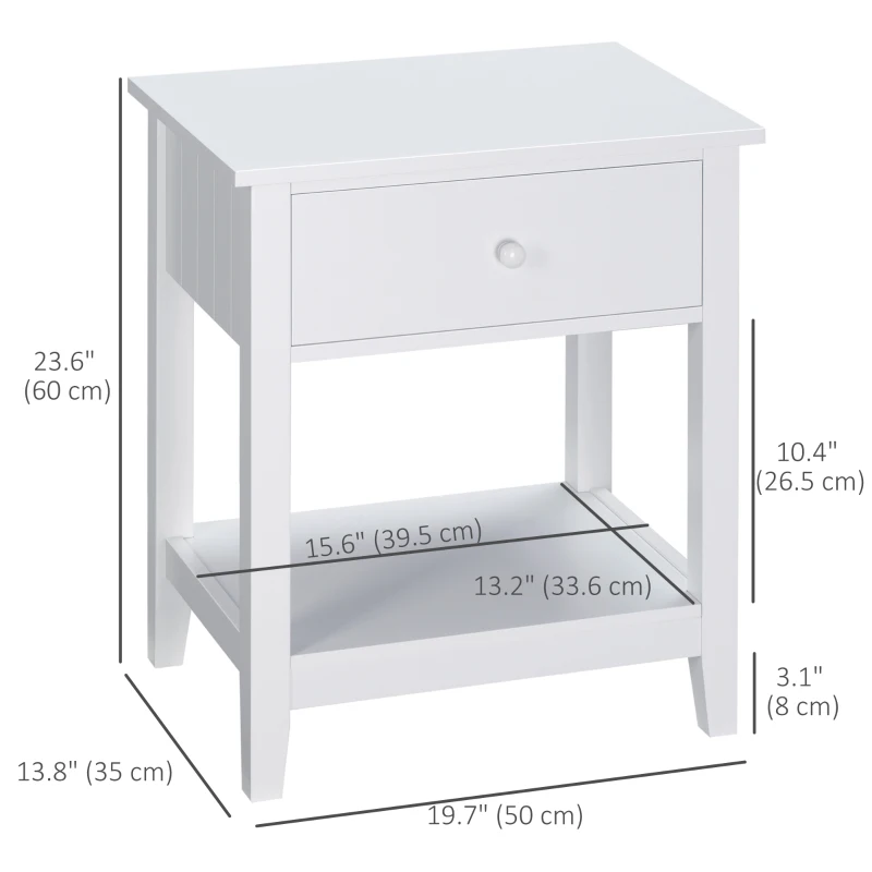 HOMCOM Modern Style Nightstand, Small End Table with Drawer and Storage Shelf for Bedroom, Living Room, White