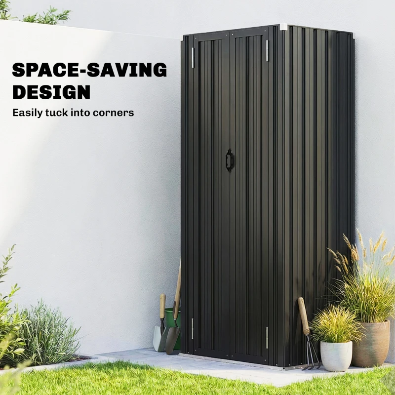 Outsunny Outdoor Storage Shed with Adjustable Shelves Metal Garden Shed with Double Doors for Patio Balcony Garage