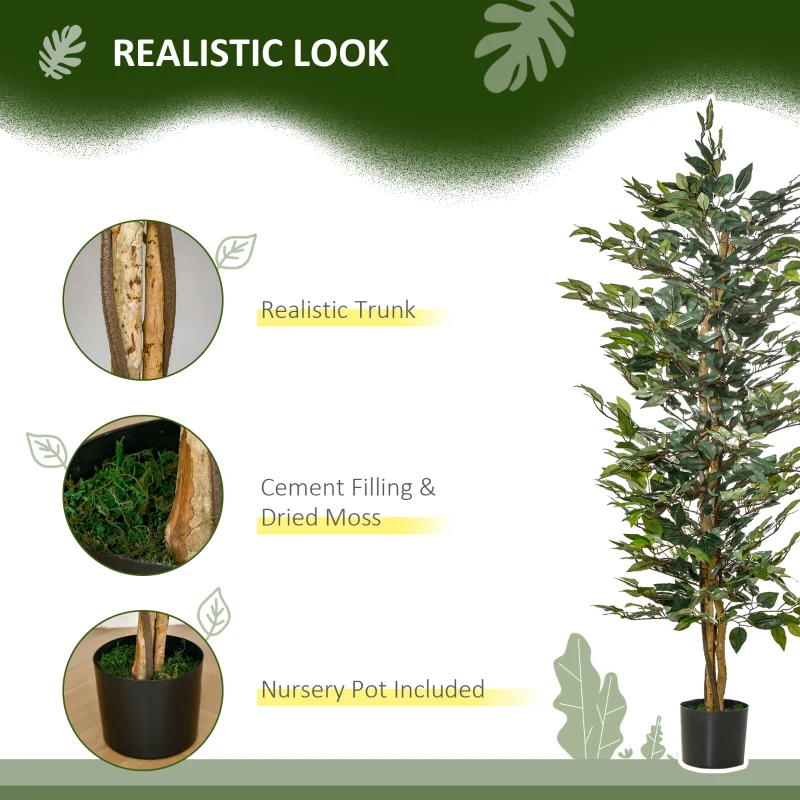 HOMCOM 5FT Artificial Ficus Tree, Fake Tree with Leaves, Faux Plant in Nursery Pot for Indoor Decoration