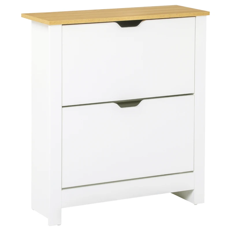 HOMCOM Shoe Storage Cabinet with 2 Flip Drawers and Adjustable Shelves for 8-12 Pairs of Shoes, White