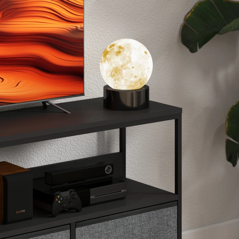 HOMCOM TV Stand with Charging Station, TV Table with 3 Foldable Linen Drawers and Open Shelf for 55 Inch Television, Black(m-11)
