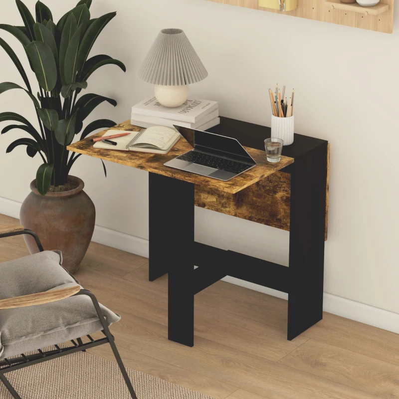 HOMCOM Drop Leaf Dining Table Wood Folding Table Multi-Use Side Table Dining Desk Space Saving Table, Rustic Brown and Black