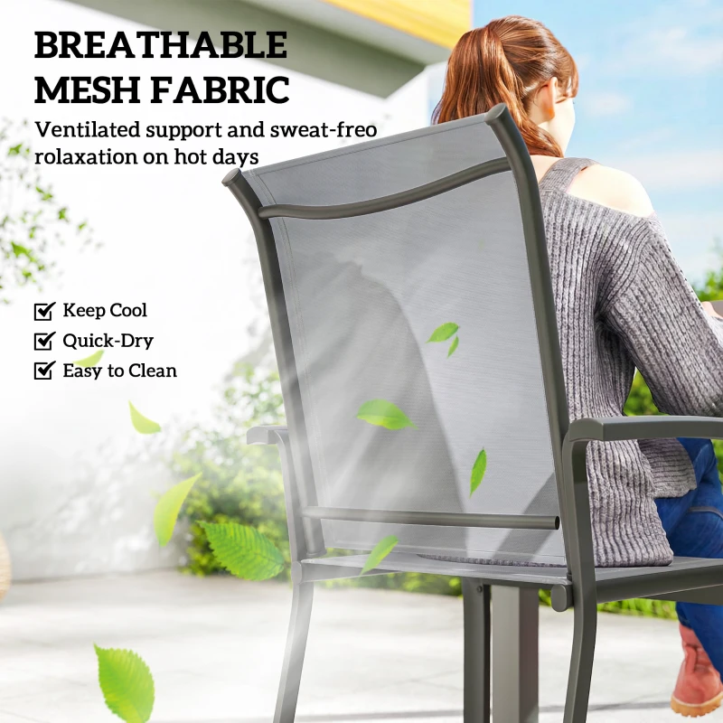 Outsunny Stackable Patio Chairs Set of 4, Outdoor Dining Chairs with All Weather Breathable Mesh and Armrests, Grey