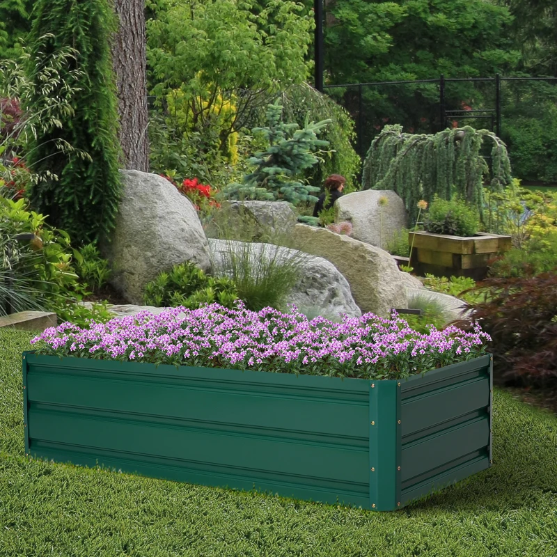 Outsunny 4' x 2' x 1' Galvanized Raised Garden Bed, Metal Garden Box with Open Bottom, Easy Assembly Outdoor Planter Box for Vegetables Flowers Herbs, Green